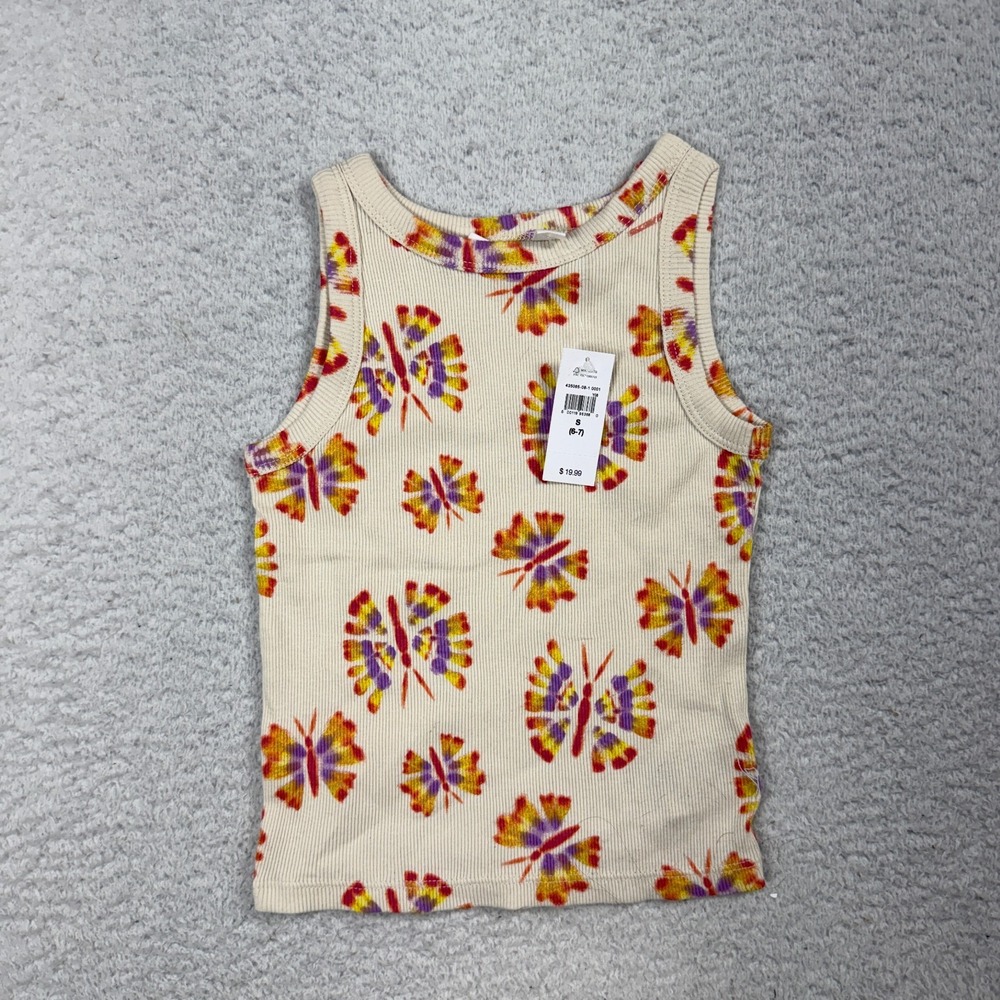 GAP Kids Girls High Neck Tank Butterfly Cream Small 6-7 NWT Summer 405171